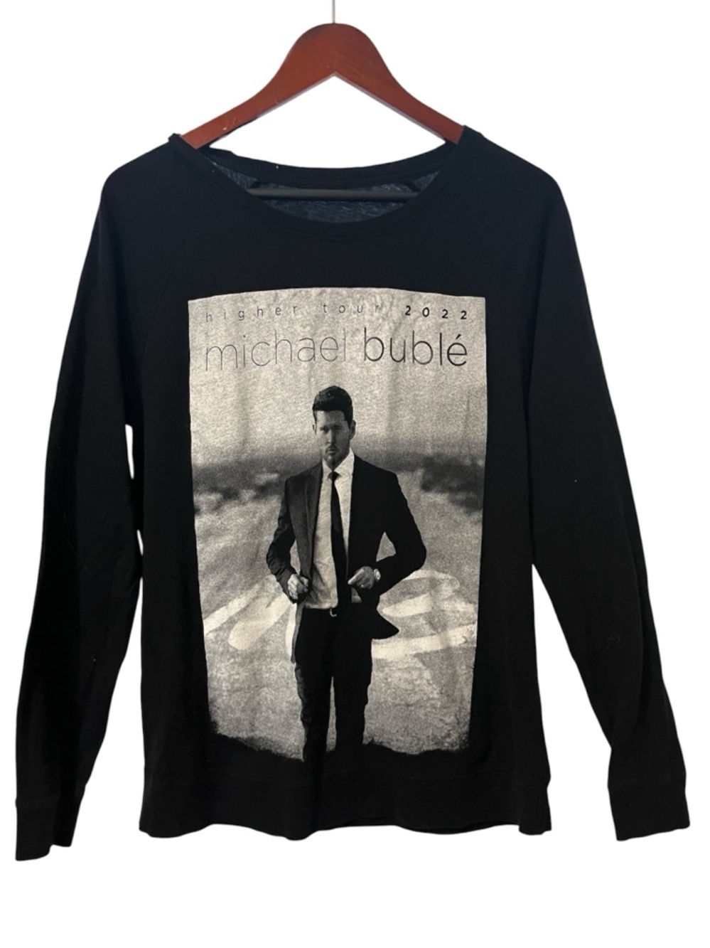 Michael Bublé Higher Tour 2022 Black Long Sleeve Crewneck Graphic Tee L
